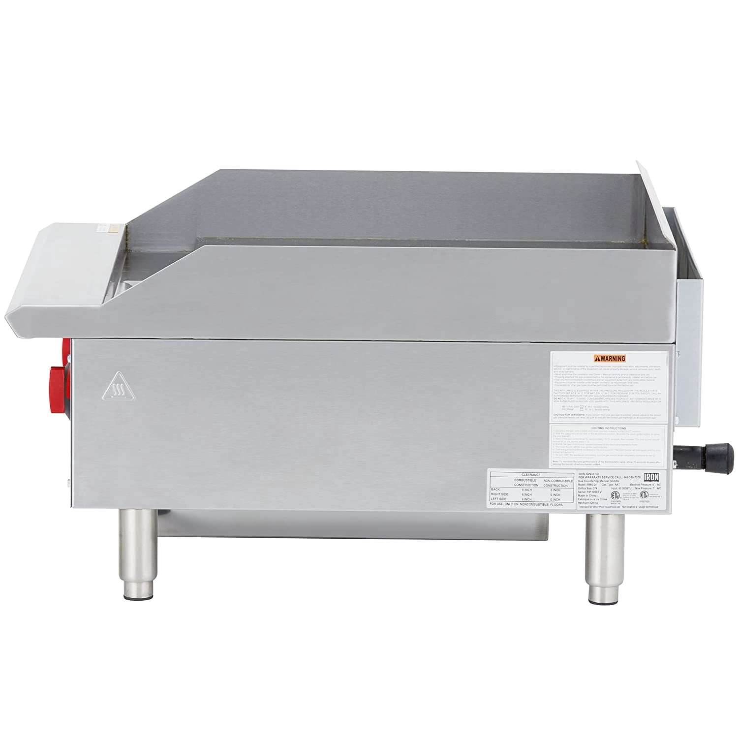 Iron Range IRMG-24 24" x 21" Countertop Commercial Gas Commercial Griddle With Manual Control And Two Burners, 60,000 BTU, ETL Listed