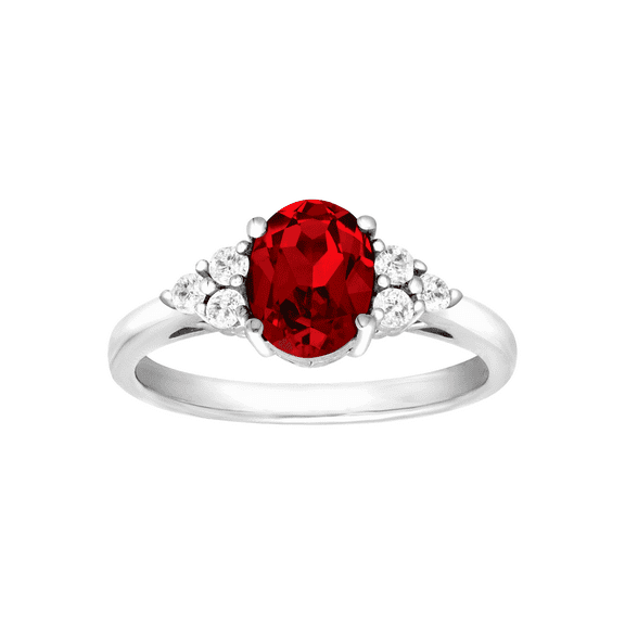 Women's Finecraft Oval-Cut Created Ruby Ring with White Topaz in Sterling Silver, Size 9