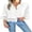 White, variant on Womens 3/4 Bell Sleeve Button Down Shirts Casual Ruffle Hem Tops Eyelet Blouse