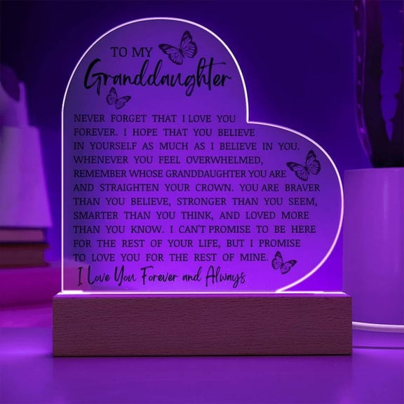 To My Granddaughter "Never Forget That I Love You" Acrylic Heart Plaque, Granddaughter Keepsake, Heartwarming Gift for Granddaughter, Unique Birthday Christmas Gift for Her
