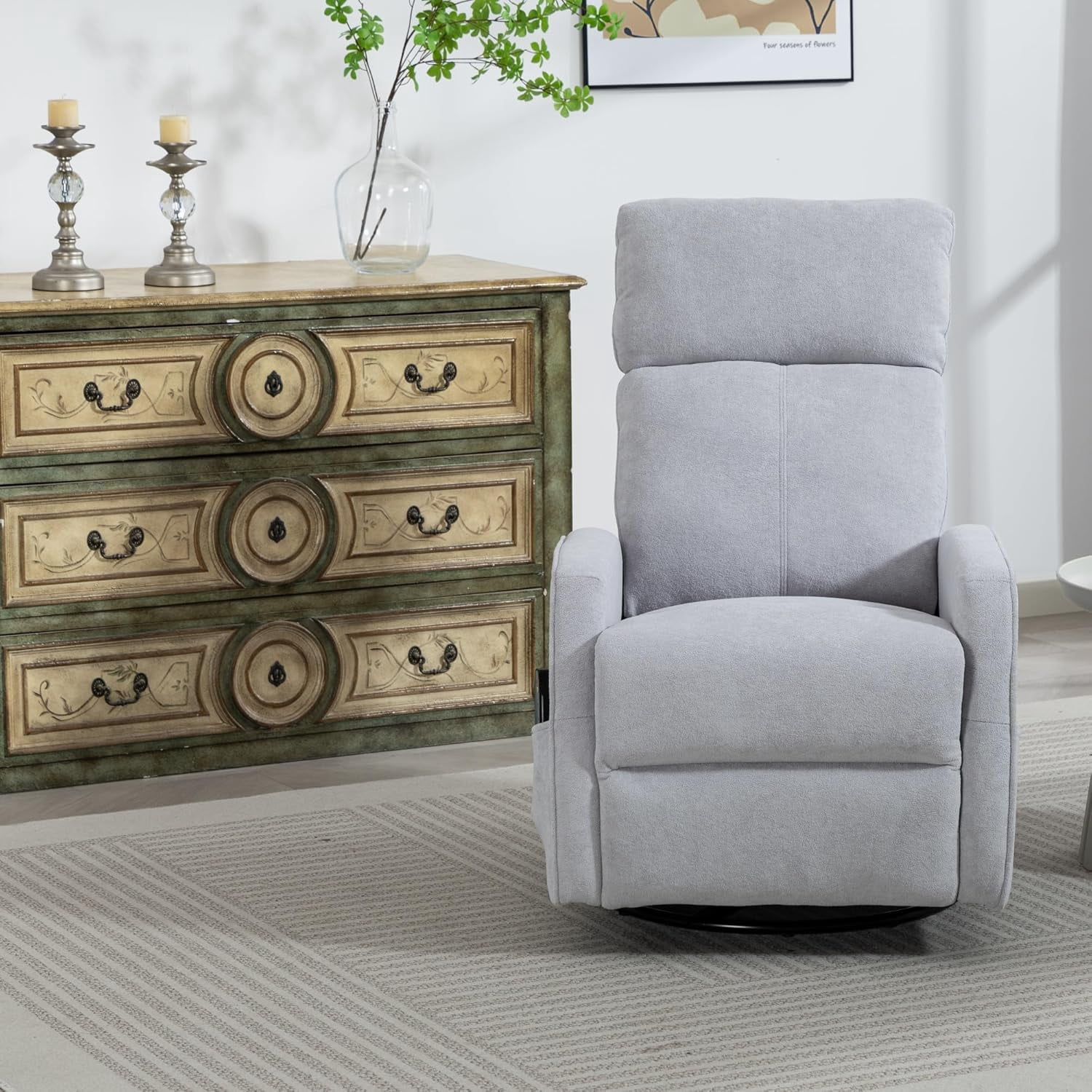 Manual Swivel Rocking Recliner for Adults, Small Plush Wall Hugger Reclining RV Chair, Glider Swivel Recliner Chair with Foot Rest for Nursery, Living Room and Small Places
