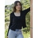 thumbnail image 3 of Solid Bow Ribbed T-shirt Women 2023 Spring Sexy V Neck Long Sleeve Tee Shirt Girl Simple Sweet Cute Casual Cotton Y2k Crop Tops, 3 of 5