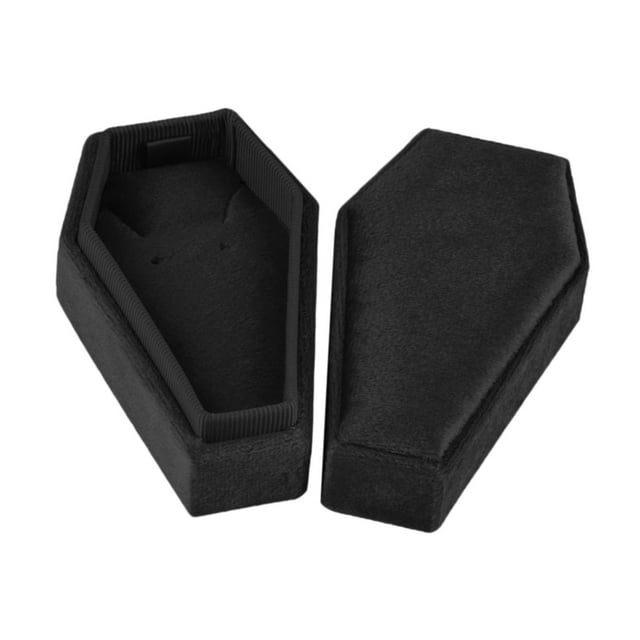 Caja de joyería,Joyero con forma de ataúd,decoración portátil,Estuche para guardar joyas,pendientes decorativos negros,Adorno de terciopelo con anillos para tapa para Caja para collar negra