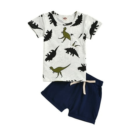 

Lovely Casual Sets For Children Girls Cartoon Dinosaur Printed Short Sleeve O-Neck Spring Summer Cotton Tshirt Shorts Outfits Clothes Dailywears Comfortable Loose Fittness Sets