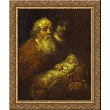 Acetate Temples Frame - Simeon with the Christ Child in the Temple 20x24 Gold Ornate Wood Framed Canvas Art by Rembrandt