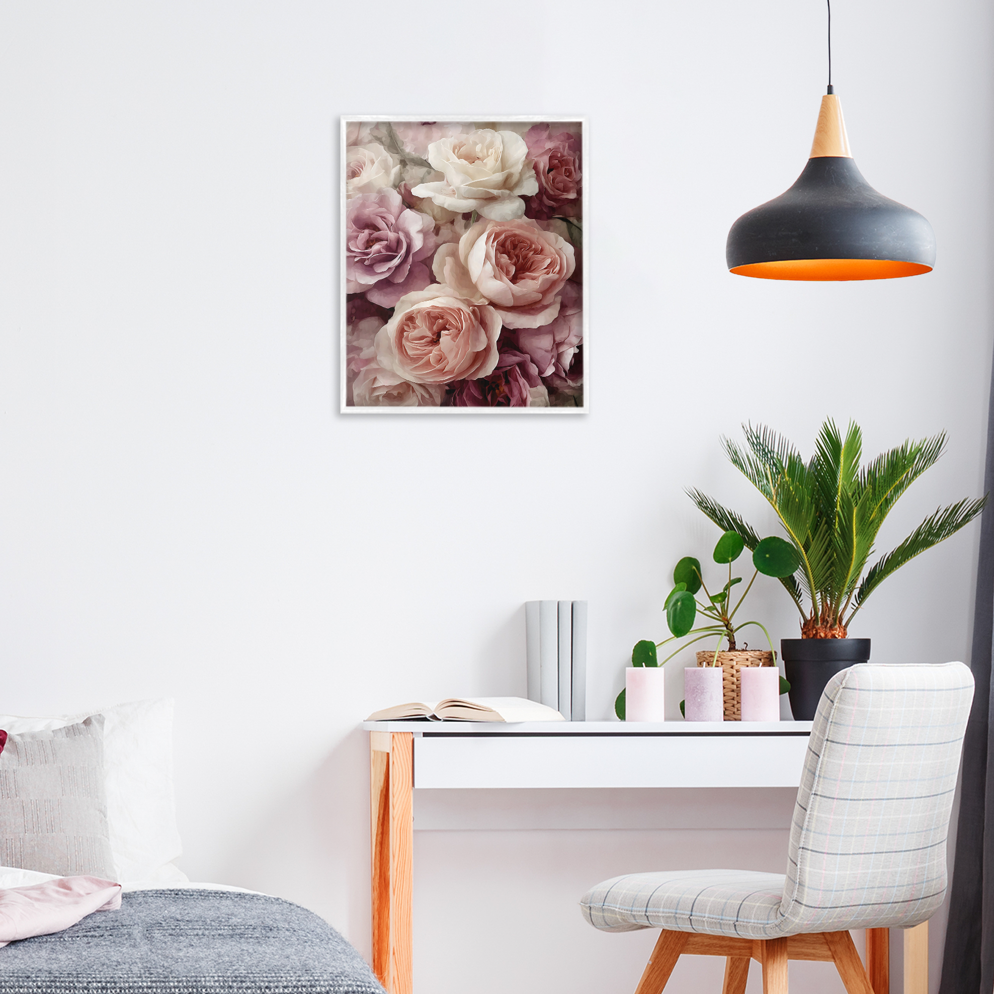 Stupell Industries Sweet Roses in Blush Pink White Framed Giclee Art, design by Franklyn Gregory