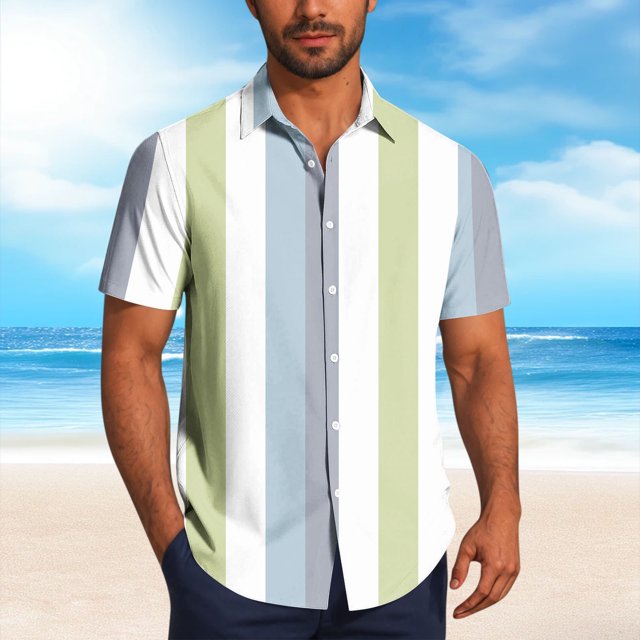 Blusa y camisa de manga corta con cuello vuelto Camisa casual para hombre Camisa de bolos vintage de manga corta Camisas de verano de playa cubana Camisa con botones Blusa para hombre Poliéster