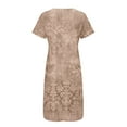 thumbnail image 5 of ICHUANYI Clearance Fashion Women Summer Printing Causal V-Neck Button Short Sleeve Vacation Pockets Dress(Khaki, M) ICHUANYI WER2023081001746, 5 of 5