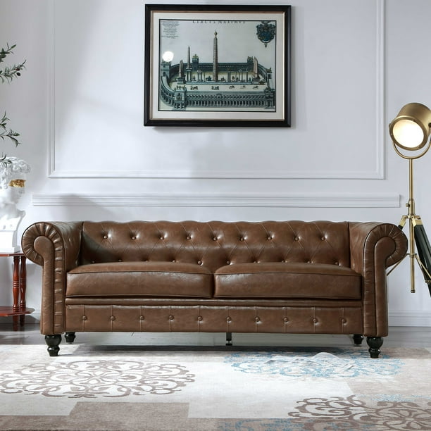 Private Jungle 80inch Width Transitional Sofa Velvet Upholstered On Tufted Chesterfield 80 Rolled Arm Com Private Jungle 80inch Width, 80 Inch Brown Leather Sofa