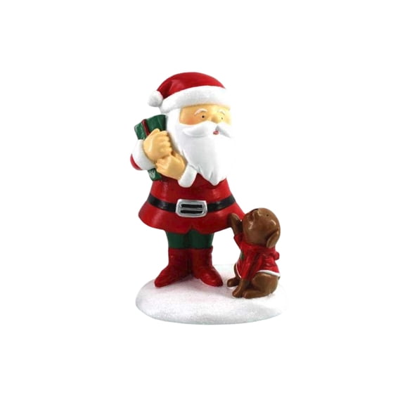 Santa Claus Figurine with Gift and Dog Companion Festive Resin Decorative Ornament for Holiday Display Use