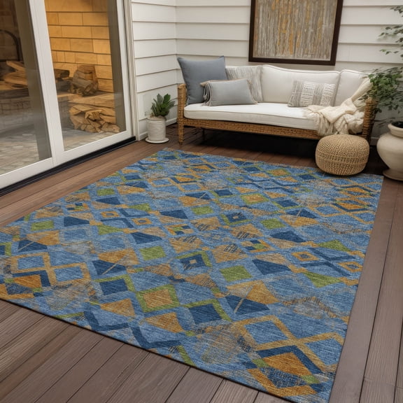 Addison Rugs Machine Washable Indoor/ Outdoor Boho Geo Chantille Rug 10' x 14' - Denim