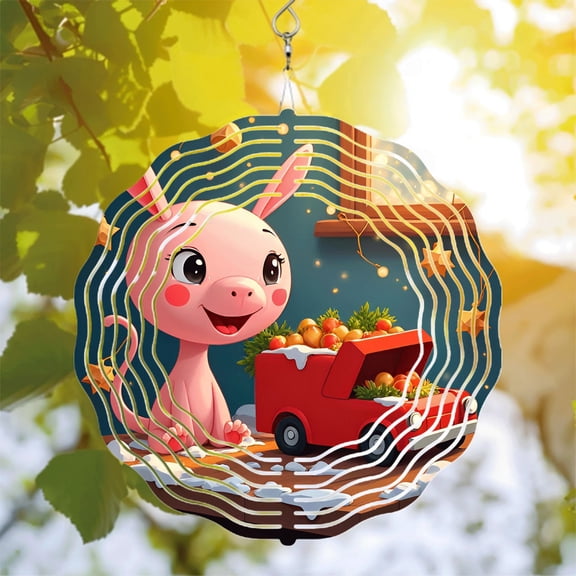 Cheerful Pig Metal Hanging Wind Spinner & Chime - Colorful Fruit Cart Design for Festive Yard & Garden Decor Twinkling Star Theme