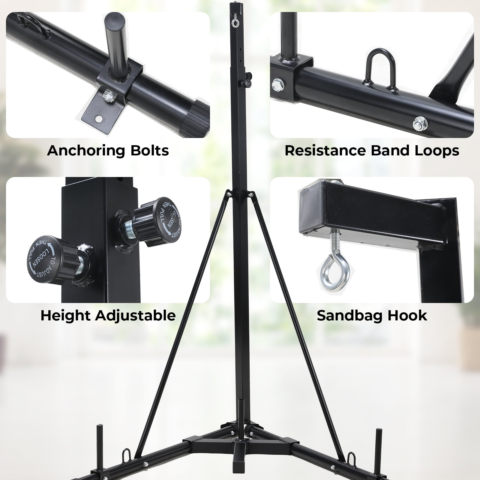 LAZY BUDDY Heavy Bag Stand, Height Adjustable Punching Bag Stand  Holds Up to 150 lbs for Home Gym Fitness (without Boxing Bag)