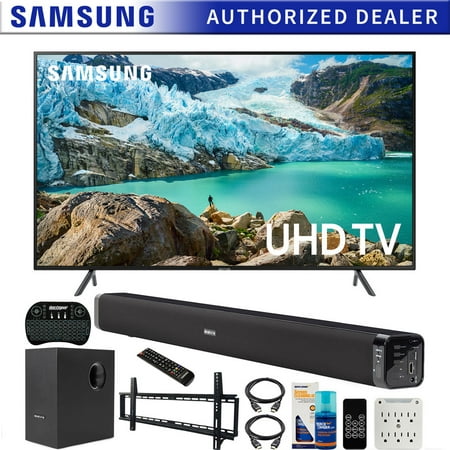 Samsung UN55RU7100 55-inch RU7100 LED Smart 4K UHD TV (2019) Bundle with Deco Gear Soundbar with Subwoofer, Wall Mount Kit, Deco Gear Wireless Keyboard, Cleaning Kit and 6-Outlet Surge
