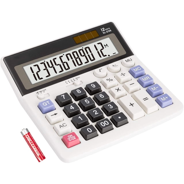 Desktop Calculator Business Standard Function, Big Button, 12 Digit, Large Lcd Display, Solar/Battery Dual Power, Memory Function For Home And Office Financial Accounting, White