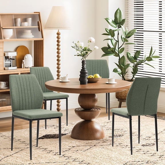 Dining Chairs Set of 4, Upholstered Modern Kitchen Chair, Green | Sturdy Metal Legs, Chenille Fabric, Mid Century, for Dining Room, Living Room, Kitchen, Restaurant, Hotel