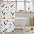 thumbnail image 3 of Manfei Watercolor Ocean Shower Curtain 72Wx78L, Whale Marine Bath Curtain, Blue White Orange, 3 of 5
