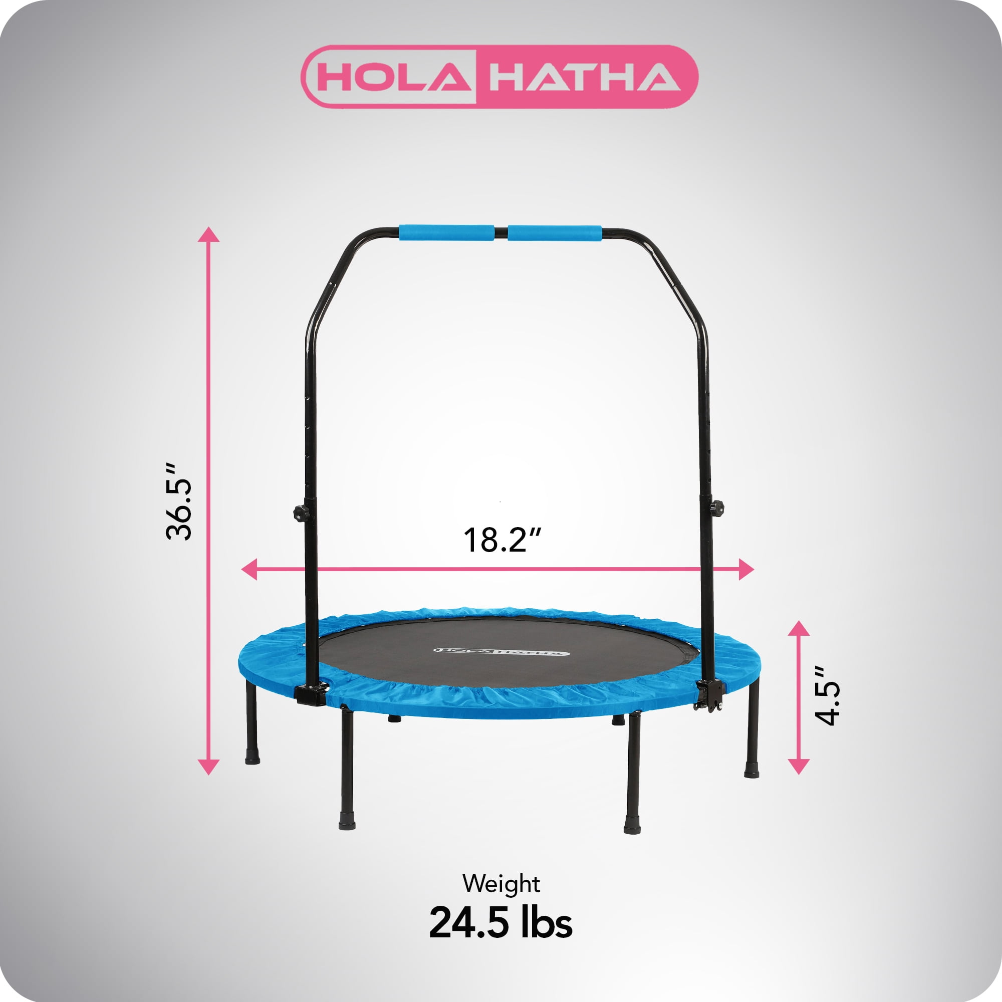 HolaHatha 48" Folding Mini Fitness Trampoline with Adjustable Handle, Blue