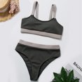 thumbnail image 2 of Traje de baño dividido gris para mujer: elástico y apto para piscina, conjunto de bikini de cintura alta talla L, 2 of 6