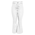 thumbnail image 3 of WTXUE Leather Pants for Women, Pantalones De Mujer Womens Faux Leather Flare Pants High Waisted Tie Front PU Leather Bell Bottom Pants Stretchy Wide Leg Leggings, Full-Length, White, 3 of 8