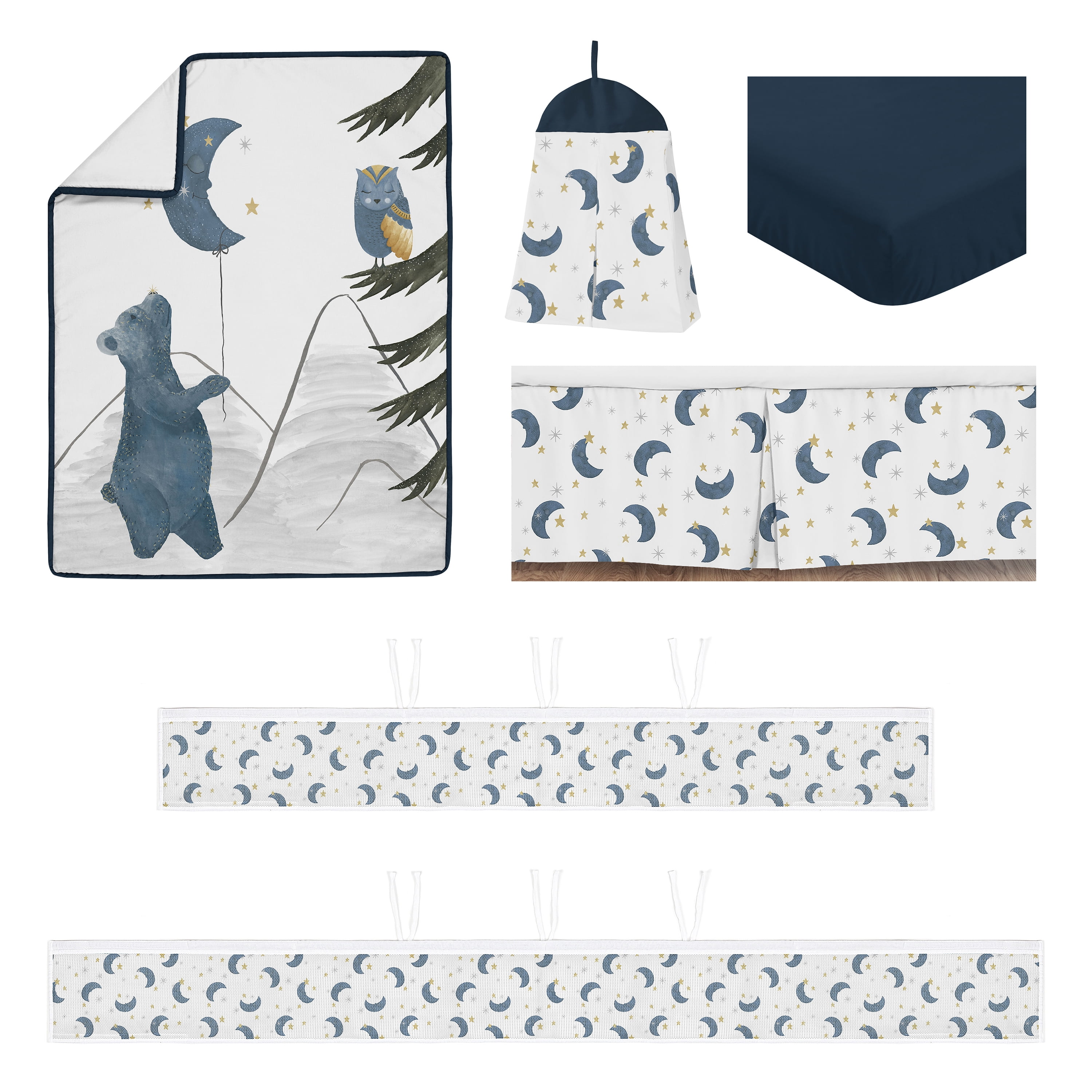Sweet Jojo Designs Moon Bear Boy, Girl, Unisex/Gender Neutral Crib Bedding + BreathableBaby Breathable Mesh Liner