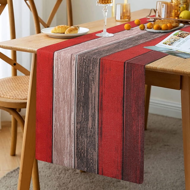 Camino de mesa de lino impermeable, bufandas de arpillera para tocador antideslizantes, estilo rústico, decoración rectangular roja para el hogar (33 x 183 cm)