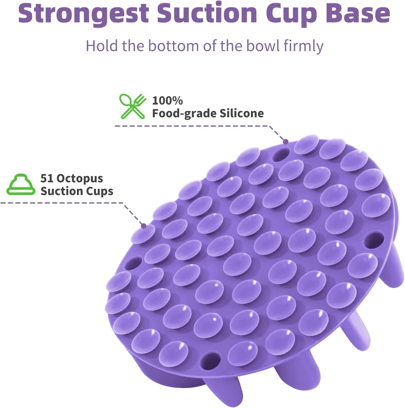 Slow Feeder Dog Bowls Insert, Puzzle Slow Feeder with 51 Octopus Suction Cups for Medium Large Size Dog Bowls Over 6.5" Wide (Purple)