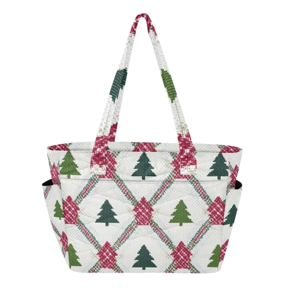 Christmas Trees with Colorful Diagonal Lines Women's Quilted Tote HandBag Beach Bag Shoulder Bag with Luggage Strap 18L for Commute Gym Travel