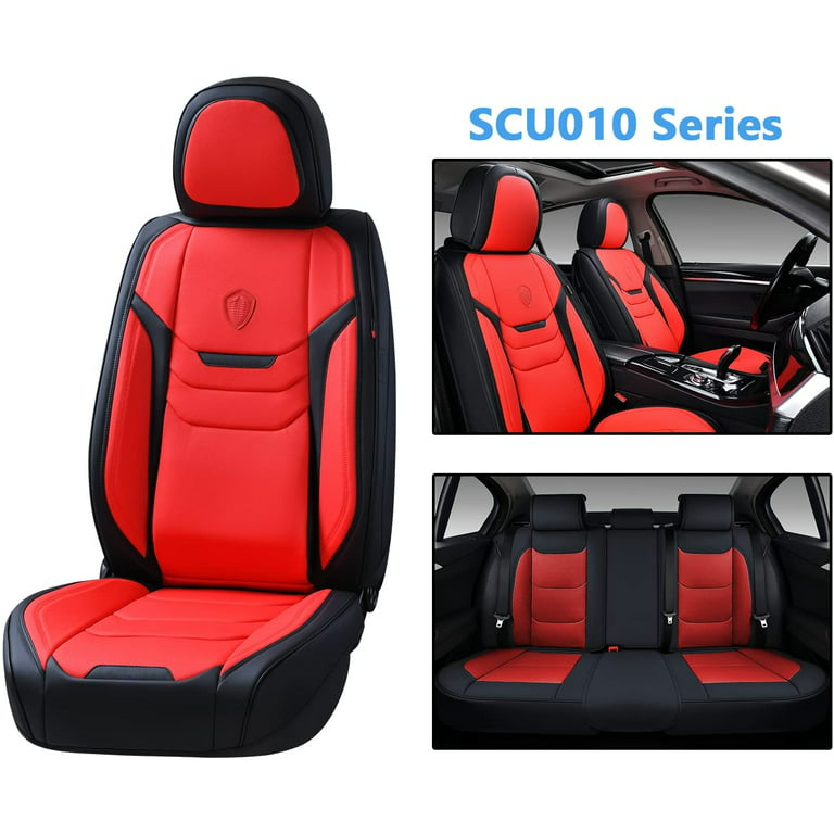 Coverado Seat Covers, Breathable Faux Leather Car Seat Cushions with Lumbar Support, Universal Auto Accessories Full Set Fit for Most Cars, Sedans