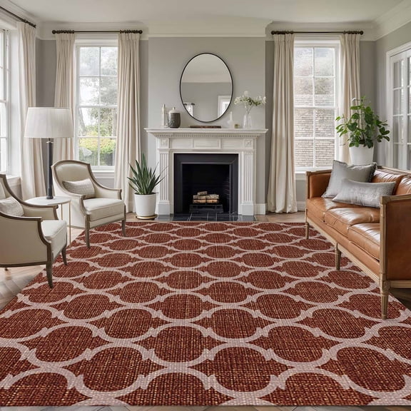 Large Area Rugs for Living Room Bedroom, Brown Moroccan 5'x8' Rug Washable Carpet Runner Indoor Outdoor, Morocco Abstract Quatrefoil Geometric Non Slip Floor Mats Rug for Kitchen, Bathroom