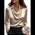 thumbnail image 4 of Camisas Elegantes de Larga con Cuello de Color Liso para Mujer, Camisetas Formales de Trabajo, Blusas Casuales de Oficina Champán S, 4 of 6