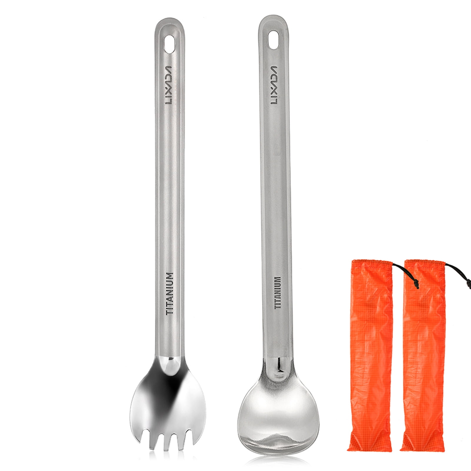 Ultralight Titanium Spork Long Handle Spoon Outdoor Camping Picnic Tableware 