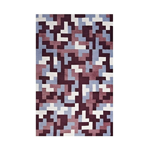 Modway Andela Interlocking Block Mosaic 8x10 Area Rug in Multicolored Red and Light Blue