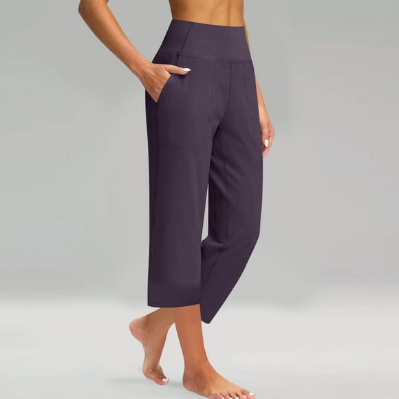 Styesk Women's Pants Women'S Solid Color Casual Sports Yoga Straight Leg Solid Color Pocket Nine-Point Pants