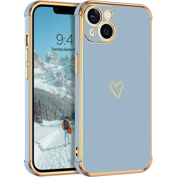AmPm Case for iPhone 13, iPhone 13 Cases Cute Heart Pattern Soft TPU Plating Cover for Women Girls with Camera Protection & 4 Corners Shockproof Protection Phone Cases for iPhone 13 6.1" Black