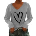 thumbnail image 1 of Pompotops T-Shirt à Manches Longues à Col en V Imprimé Décontracté pour Femmes, Chandail, Hauts, Liquidation, 1 of 4
