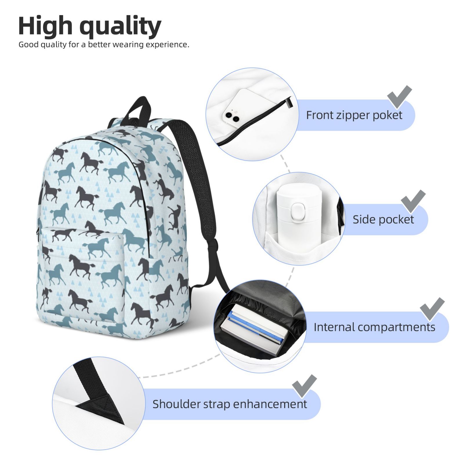 Travel Laptop Backpack - Minimalist Horse Triangle Lightweight Canvas Backpack, Wear Resistant Computer Backpack Bag Fit {sizeName} Laptop for Men Women with Adjustable Padded Shoulder Straps