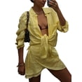 thumbnail image 2 of 2 Piece Summer Outfits Button Down Shirt Top and Skirts Casual Lounge Sets Yellow One size, 2 of 10