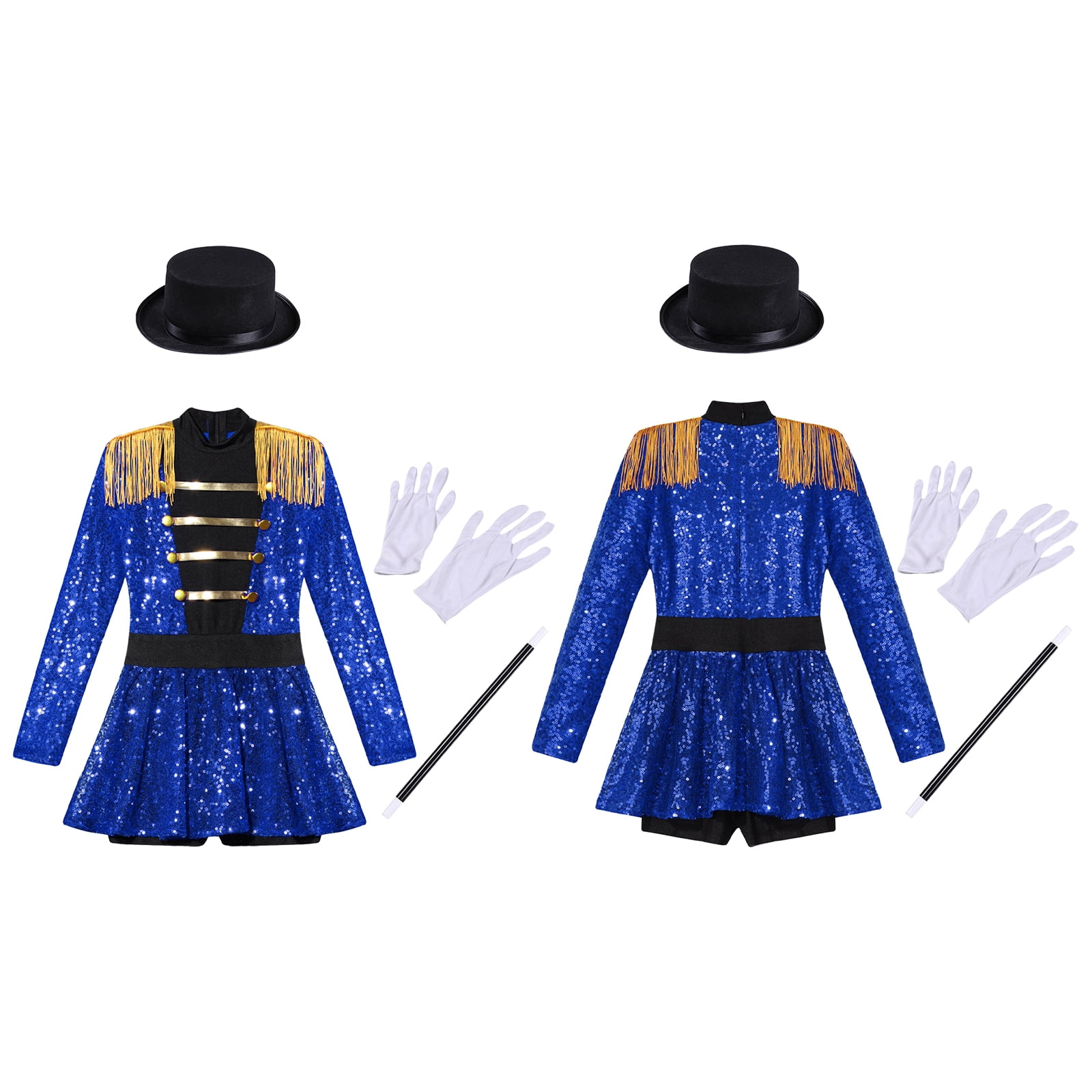 iiniim Girls Circus Ringmaster Jumpsuit Shiny Sequins Performance Leotard Dress Magician Outfits Blue 6