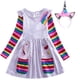 thumbnail image 1 of Navidad niñas unicornio mariposa bordado Arco Iris manga larga vestido primavera otoño disfraz con bolsillo fiesta de cumpleaños ropa 7-8Y Gao Jinjia LED, 1 of 2