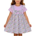 thumbnail image 2 of Mifsaly Little Girl Dresses Crewneck Flutter Sleeve Summer Dress Floral Print Patchwork Flowy Everyday Wear Sweet Sundress, 2 of 8