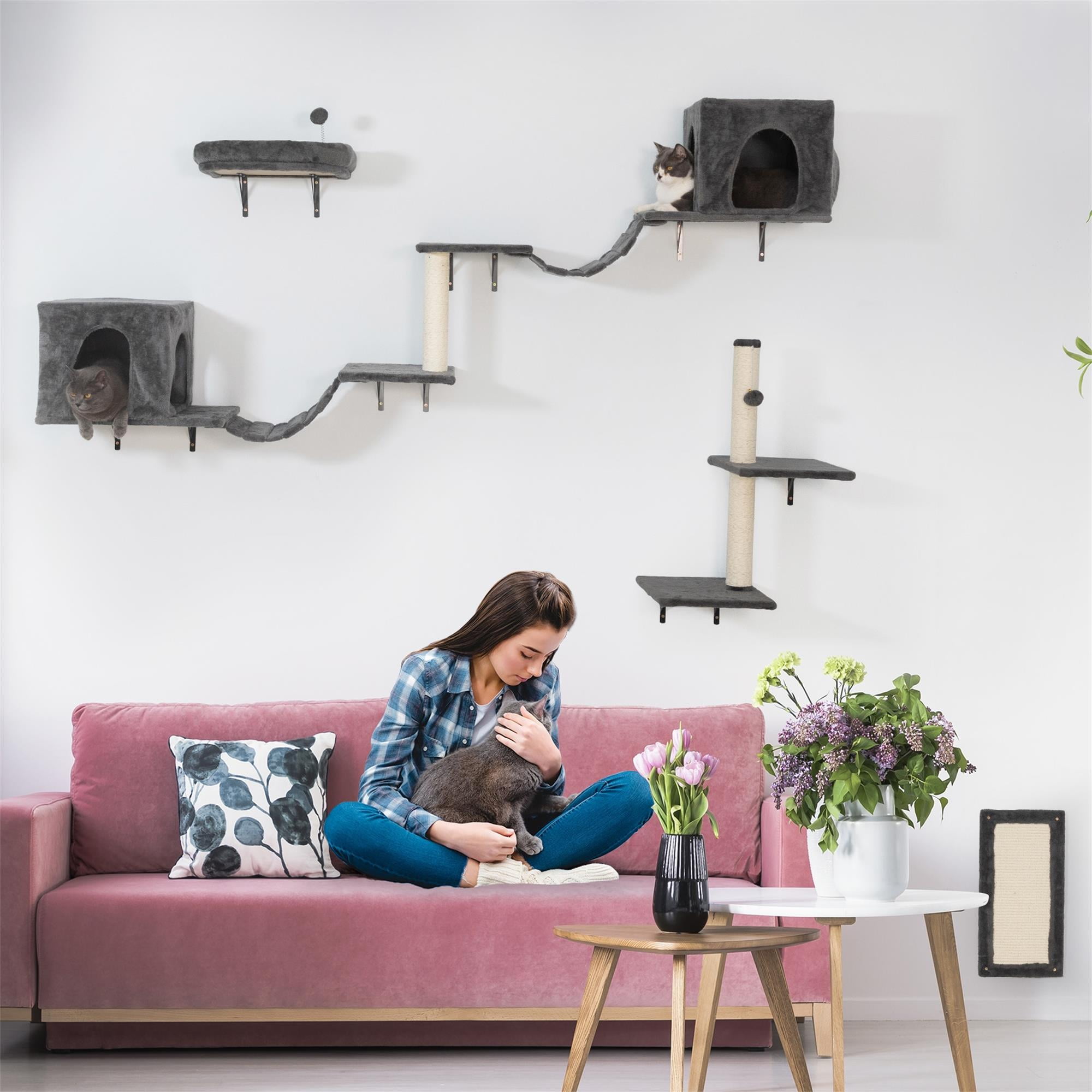 Pefilos Cat Wall Shelves and Perches Set for 6, Cat Tree House for Indoor Cats, Modern Furniture for Cat Sleeping Playing Lounging Climbing Cat Condos, Dark Gray Pefilos Cat Wall Shelves and Perches Set for 6, Cat Tree House for Indoor Cats, Modern Furniture for Cat Sleeping Playing Lounging Climbing Cat Condos, Dark Gray