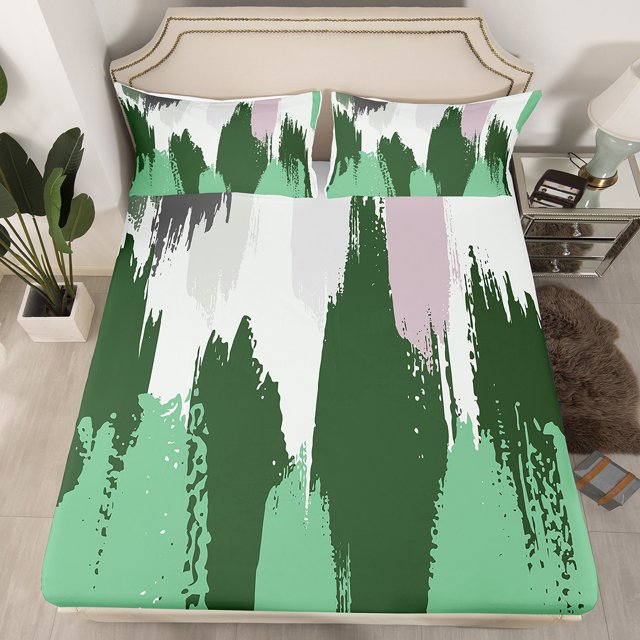 Erosebridal Orange Geometric Fitted Sheet Full, Abstract Stripes Bedding Set Full Size, Minimalst Decor(No Top Sheet)