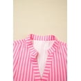 thumbnail image 6 of Women's Pink Stripe Flare Sleeve Half Placket Tiered Mini Dress - Casual Spring Style | L, 6 of 10