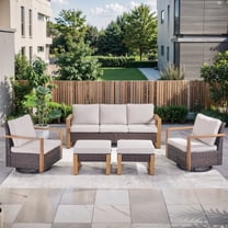 Planntonneo 5 Piece Patio Furniture Set with Swivel Chairs, Rattan Sofa and Ottomans for Deck Backyard Sunroom