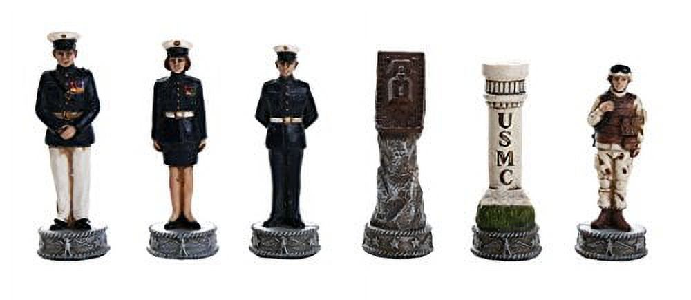US Air Force vs Marines Military Chess Set Hand Painted with Glass Board