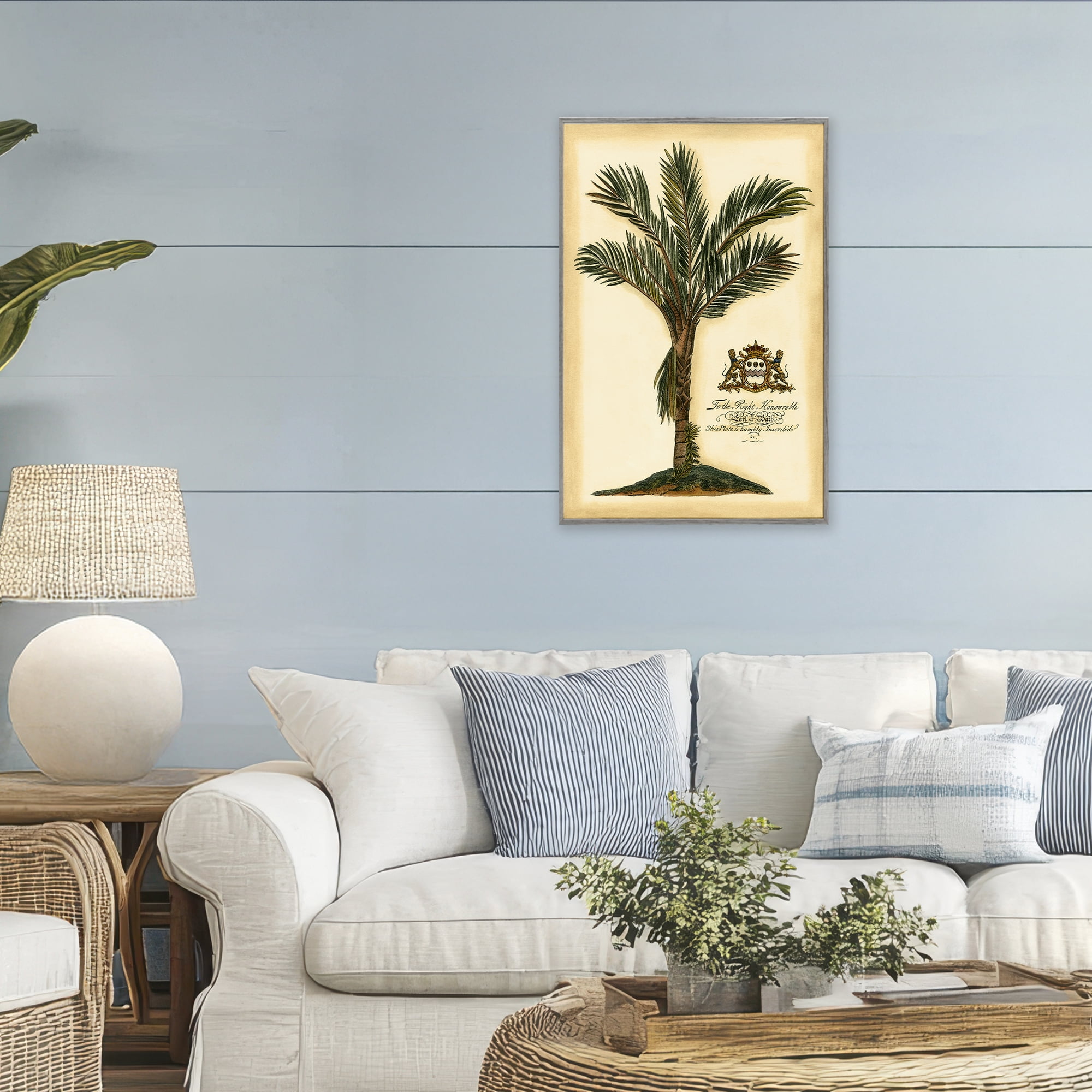 Stupell Industries Vintage Colonial Palm Gray Framed Giclee Art, design by Vision Studio