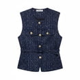 thumbnail image 2 of Chaleco Con Cinturón De Lentejuelas, Chaleco Versátil De Tweed Con Botones Dorados, Chaleco Con Botones Frontales Para Amantes De La Moda, Adultos, Para Vestir En Capas, Eventos Azul marino M, 2 of 6