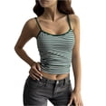 thumbnail image 2 of Women's Striped Spaghetti Strap Cami Top, Slim Fit Sleeveless Casual Tank Top, Basic Summer Camisole Tee for Daily Layering Wear 03-Green L, 2 of 5