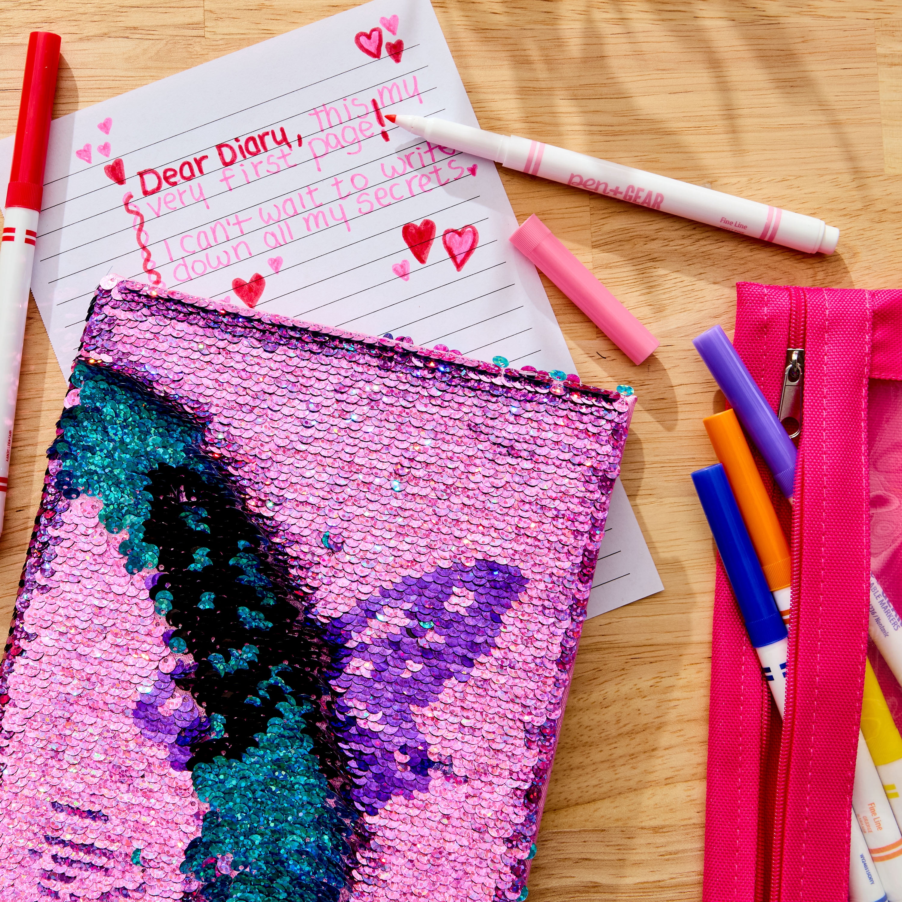 Pen+Gear Brand Flip Sequin Butterfly Journal, 96 Lined Perforated Sheets, 6" x 8"